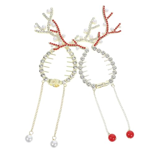 MOTHNUR 2 Stück Rentier Haarspangen Weihnachts Haarklammern für Damen Hohe Ponytail Halter Antler Dutt Clips Rutschfest Festlicher Haarschmuck für Party Alltag von MOTHNUR