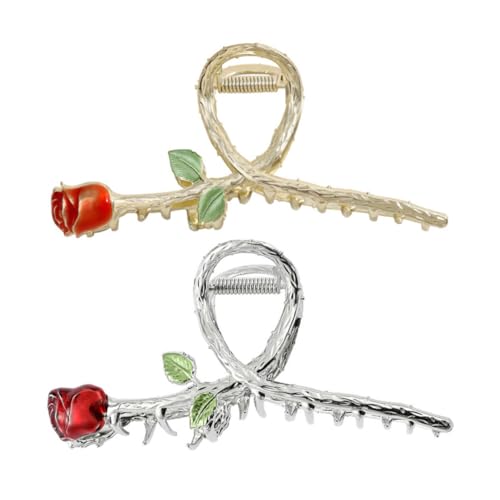 MOTHNUR 2 Stück Retro Metall Haarclips Rote Rosen Haarklammern für Dickes und Dünnes Haar Elegante Rutschfeste Haarspangen Damen Haarschmuck Vielseitig für Frisuren und Anlässe von MOTHNUR