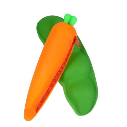 MOTHNUR 2 Stück Silikon Federmäppchen mit Reißverschluss Kreatives Mäppchen in Karotten Erbsen Form Große Kapazität Leichtes Multifunktionales Stifttasche für Schule und Büro von MOTHNUR