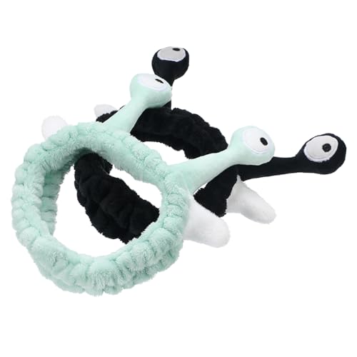 MOTHNUR 2 Stück Snail Plüsch Haarband Elastisch Weich Make up Stirnband Damen Mädchen Waschgesicht Kopfband Hautpflege Zubehör Schwarz Grün von MOTHNUR