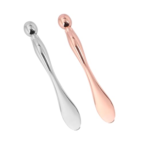 MOTHNUR 2 Stück Teiliges Beauty Tool Augencreme Applikator Lotion und Gesichtscreme Löffel Ergonomischer Massage Stab zur Augenmüdigkeit und Schwellungsreduktion Roségold Silber von MOTHNUR