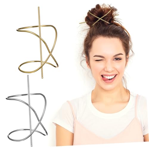 MOTHNUR 2 Stück Teiliges Haarschmuck Metall Haarspangen für Dutt Rutsch Haarpins mit Stab Gold und Silberfarbene Haarnadeln für Haartypen Haarschmuckclips für Damen und Mädchen von MOTHNUR