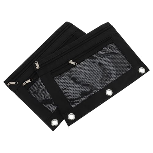 MOTHNUR 2 Stück Teiliges Oxford Federmäppchen mit Löchern und Mesh Fenster Doppellagiges Stiftemäppchen für Büro Schule und Reise Robustes Schreibwaren Organizer in Schwarz von MOTHNUR