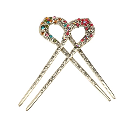 MOTHNUR 2 Stück Vintage Haarnadel Teilig mit Strasssteinen Doppelte Spitzen Haarnadel für Damen Robustes Design Bunter und Roter Haarschmuck Eleganter Retro Haarstab für Festliche Anlässe von MOTHNUR