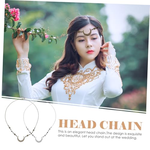 MOTHNUR 2 Stück Vintage Haarschmuck Hochzeit Teiliges mit Mondmuster Damen Stirnband Kopfkette Eleganter Brautschmuck für Festliche Anlässe und Party Accessoire von MOTHNUR