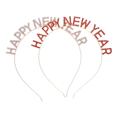 MOTHNUR 2 Stücke Teiliges Happy Year Strass Haarband Modische Buchstaben Haarreifen in Rot und Roségold Funkelndes Silvester Partyzubehör für Damen und Mädchen Festlicher Kopfschmuck für von MOTHNUR