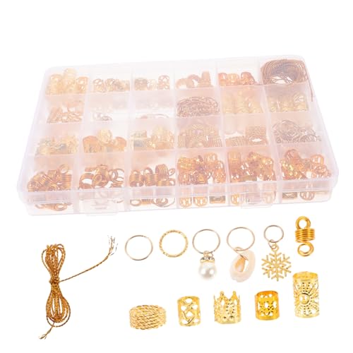 MOTHNUR 257 Stück Teiliges Goldfarbene Perlen Haarringe mit Hohlausschnitt Krönchen Design Leichte Dreadlocks Haar Accessoires für DIY Flechtfrisuren Wiederverwendbar Modisch für Alltag von MOTHNUR