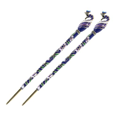 MOTHNUR 2stücke Blaue Chinesische Haarstäbe Legierung Haarnadeln Für Frauen Traditionelle Haargabel Für Hanfu Vintage Haarschmuck Brötchen Haardekoration von MOTHNUR