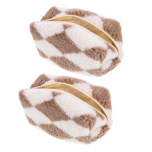 MOTHNUR 2stücke Karierte Kosmetiktasche Aus Plush Für Damen Große Kapazität Make-up Aufbewahrung Vielseitige Reisetasche Für Kosmetik Und Schreibwaren Praktischer Organizer von MOTHNUR