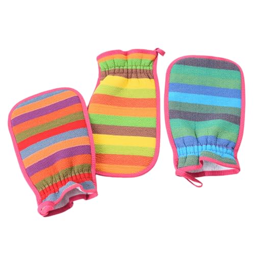 MOTHNUR 3 Stück Exfolierende Duschhandschuhe aus Pflanzenfasern Doppelseitige Peeling Badetücher mit Elastischem Stark Reibend und Leicht für Intensive Körperreinigung und Zufällige Farbe von MOTHNUR