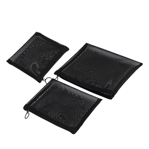 MOTHNUR 3 Stück Makeup Aufbewahrungsbeutel Teiliges Netztaschen Kosmetiktasche Schwarz Kompakt Leicht für Reisen Camping Outdoor Frauen Mädchen von MOTHNUR