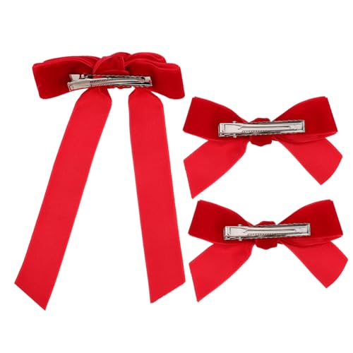 MOTHNUR 3 Stück Rote Haarspangen mit Langem Schleifenschwanz für Mädchen Samtige Haarklammern mit Eleganter Prinzessin Schleife Weihnachtliche Haarschmuck Accessoires für Teens und von MOTHNUR