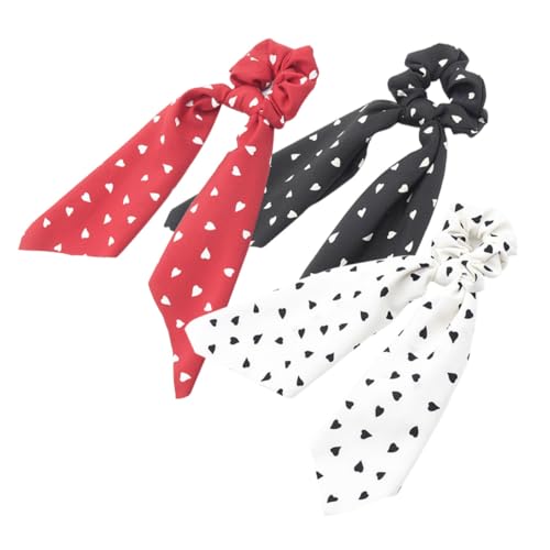 MOTHNUR 3 Stück Teiliges Haargummi mit Herzmotiv Elastische Ponytail Halter für Damen Dekoratives Haarband in und Rot Flexibles Haarschmuck Accessoire mit Schleifenband von MOTHNUR