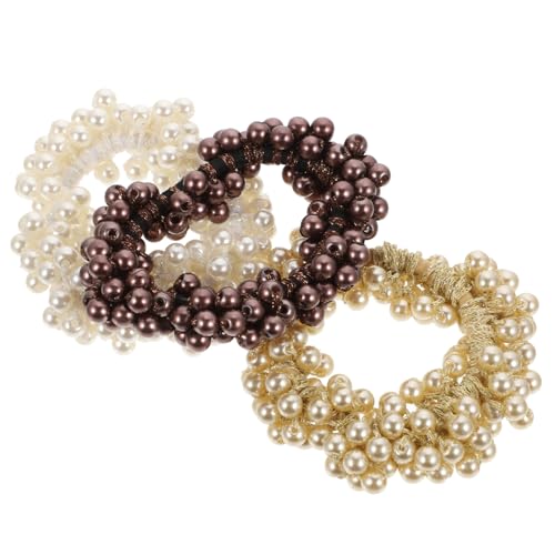 MOTHNUR 3 Stück Teiliges Perlen Haargummi Elastische Langlebige Haargummis mit Perlenbesatz in Weiß und Braun für Ponytails Zöpfe und Dutt Geeignet für Damen und Mädchen Rutschfest und von MOTHNUR