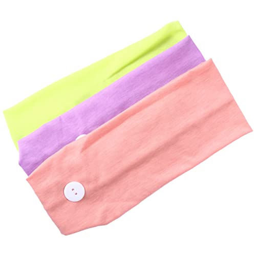 MOTHNUR 3 Stück Teiliges Sport Baumwoll Stirnband Set mit Knopf für Schweißabsorption für Yoga und Outdoor Sport in Grün Lila von MOTHNUR
