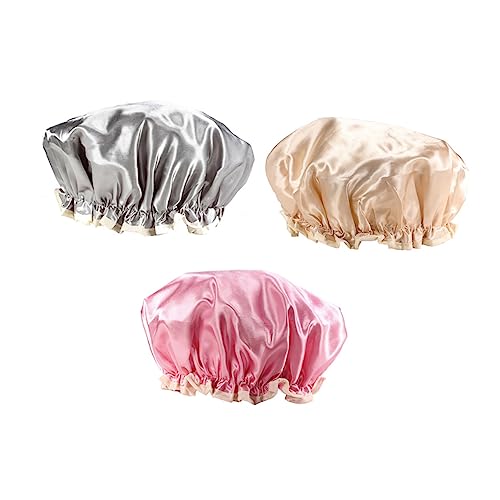 MOTHNUR 3stücke Wasserdichte Satin-duschhauben Für Frauen Wiederverwendbare Badekappen Mit Elastischem Band Für Perfekten Halt Zum Duschen Schminken Und Reinigen von MOTHNUR