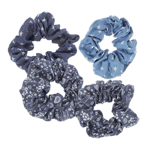 MOTHNUR 4 STÜCKE Teiliges Denim Haargummi Elastische Haarbänder für Damen und Mädchen Modische Ponytail Halter Robustes Baumwollgewebe Vielseitig für Dünnes und Dickes Haar Stilvolles von MOTHNUR