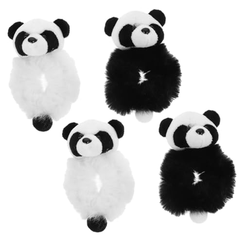 MOTHNUR 4 Stck Teiliges Plüsch Haargummis Panda Design Weiche Elastische Haarbänder für Mädchen und Frauen Schonend Wiederverwendbar Niedlicher Haarschmuck für Ponytail und Alltag von MOTHNUR