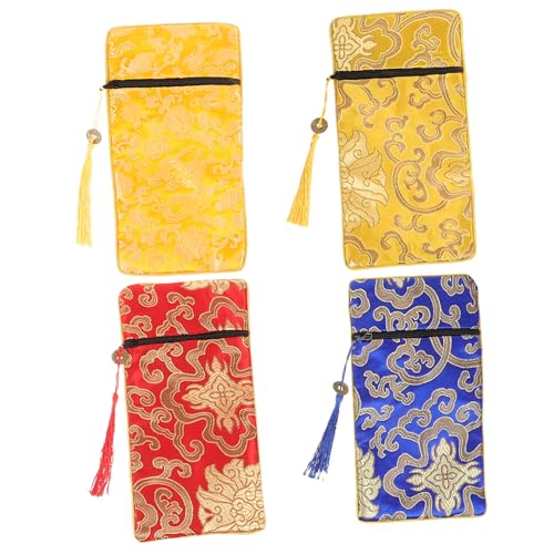 MOTHNUR 4 Stück Buddhistische Bestickte Doppel Lagen Zipper Tasche mit Drachen und Blumenmuster Aufbewahrungstasche für Schriften und Tempelgaben Ethno Stil Organizer von MOTHNUR
