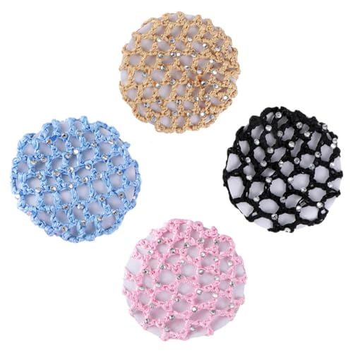 MOTHNUR 4 Stück Elastische Handgefertigte Haarnetze mit Strass für Dutt Haare Atmungsaktive Polyester Snoods für Ballett Tanz und Festes Styling bei Damen und Mädchen von MOTHNUR