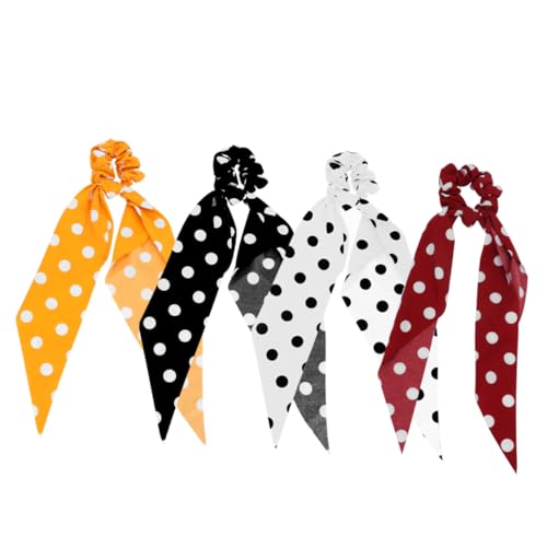 MOTHNUR 4 Stück Teiliges Elastische Scrunchies mit Gepunktetem Band Langlebige Pferdeschwanzhalter für Damen Einfach Dehnbar Modischer Haarschmuck für Alltag und Zufällige Zufällige Farbe von MOTHNUR