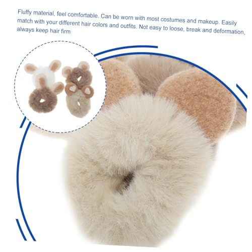 MOTHNUR 4 Stück Teiliges Flauschiges Kaninchenohren Haargummi Elastische Schonende Haarschleifen für Mädchen Dekorative Haarbänder in Weiß und Braun Vielseitig für Frisuren und Anlässe von MOTHNUR
