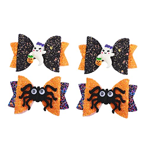 MOTHNUR 4 Stück Teiliges Haarschleifen Niedliche Schleifen Haarspangen mit Halloween Leichter Haarschmuck für Mädchen Passend für Haararten Farbenfrohe Party Accessoires von MOTHNUR