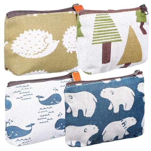 MOTHNUR 4 Stück Teiliges Kleine Canvas Kosmetiktaschen mit Cartoon Motiv Waschbar Reißverschluss Vielseitig als Münzbeutel Schminktasche für Damen und Mädchen Niedliche Tier und von MOTHNUR