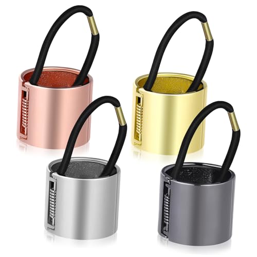 MOTHNUR 4 Stück Teiliges Metall Haarband mit Federscharnier Elastischem Pferdeschwanzhalter Modischer Haargummi für Damen und Mädchen in Gold Silber Roségold und Schwarz Langlebig und von MOTHNUR