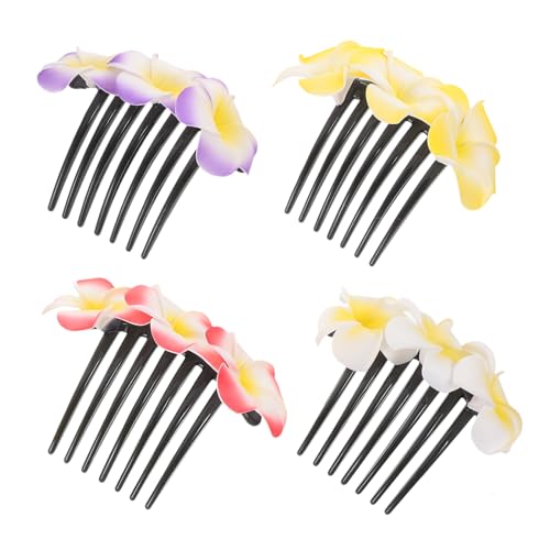 MOTHNUR 4 Stück Teiliges Plumeria Haarspangen für Damen Bunte Blumen Haaraccessoires Dekorative Seitenkämme mit Festem als Brautschmuck für Besondere Anlässe von MOTHNUR