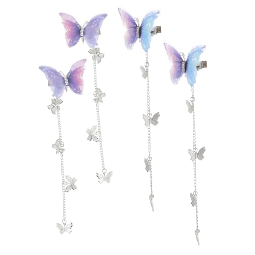 MOTHNUR 4 Stück Teiliges Schmetterling Haarklammern mit Langen Quasten Mehrlagige Metall Haarspangen für Damen und Mädchen Leichte Langlebige Haarschmuck Accessoires in Blau und Elegant von MOTHNUR