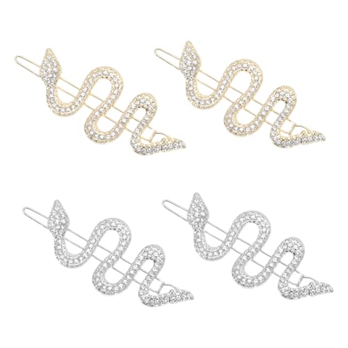MOTHNUR 4 Stück Teiliges Snake Shaped Haarklammern mit Strass Rutschfeste Haarspangen für Dickes und Dünnes Haar Stilvolle Styling Clips für Mädchen und Frauen Vintage Look in Gold und von MOTHNUR