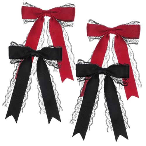 MOTHNUR 4 Stück Teiliges Spitzen Haarschleifen mit Langen Bändern Große Schleifen Haarclips für Mädchen und Frauen Süße Lolita Headpiece Haarschmuck für Hochzeiten und Alltagslook von MOTHNUR