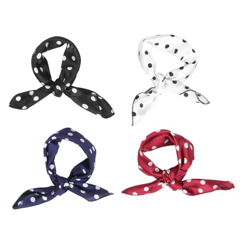 MOTHNUR 4 Stück Teiliges Vintage Satin Haarschals mit Tupfen Vielseitige Leichte Kopftücher und Stirnbänder für Damen Hautfreundlich Langlebig für Party und Alltag von MOTHNUR