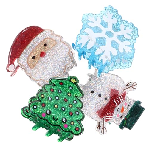 MOTHNUR 4 Stück Weihnachtliche Haarklammern Kleine Bunte Haarspangen für Dickes Haar Festliche Styling Clips mit Schneemann Weihnachtsmann Tanne für Frauen Party Alltag von MOTHNUR
