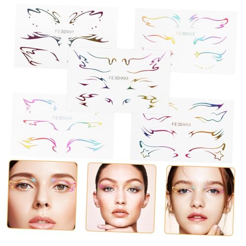 MOTHNUR 5 Blätter Teiliges Augen make up Sticker Wasserfeste Eyeliner und Augenbrauen Tattoos Selbstklebende Gesichtstatoos für Bühne Alltag und Cosplay Vielseitig und Einfach Anzuwenden von MOTHNUR