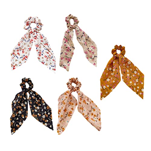 MOTHNUR 5stücke Elastische Haartücher Mit Blumenmuster Haargummis Lange Haarschleifen Für Damen Und Mädchen von MOTHNUR