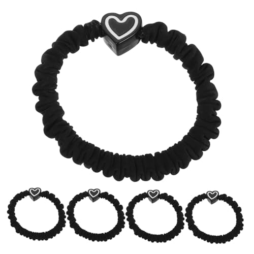MOTHNUR 5 Stück Teiliges Herz Design Dicke Haargummis mit Hoher Elastizität Schonend für Haare Rutschfeste Ponytail Halter Schwarze Scrunchies für Frauen und Mädchen von MOTHNUR