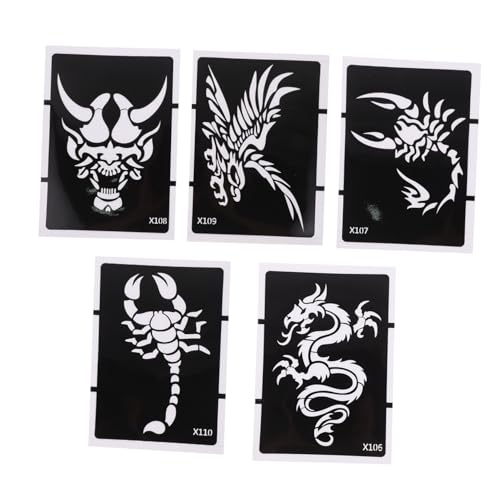 MOTHNUR 5 Stück Teiliges Temporäres Tattoo Schablonen mit Selbstklebenden Arm Tattoos Vorlagen für Frauen und Männer Kreative Körpermalerei für Partys Festivals Halloween und Events von MOTHNUR