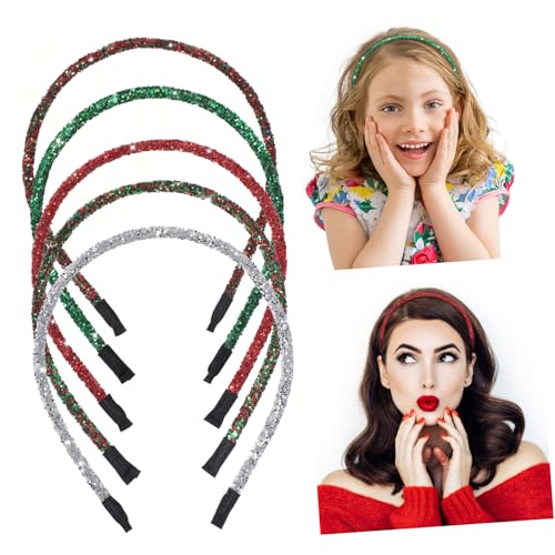 MOTHNUR 5 Stück Teiliges Weihnachts Stirnband Glitzer Haarreif Festlicher Haarschmuck Party Festival Haar Deko in Rot Grün Mix für Damen Mädchen von MOTHNUR