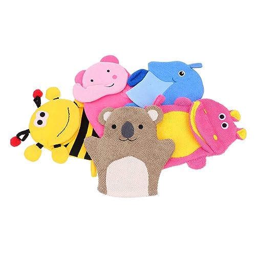 MOTHNUR Cartoon Kinder Badetuch 5er Pack Peelinghandschuhe Elefant Biene Nilpferd Pinguin Bär von MOTHNUR