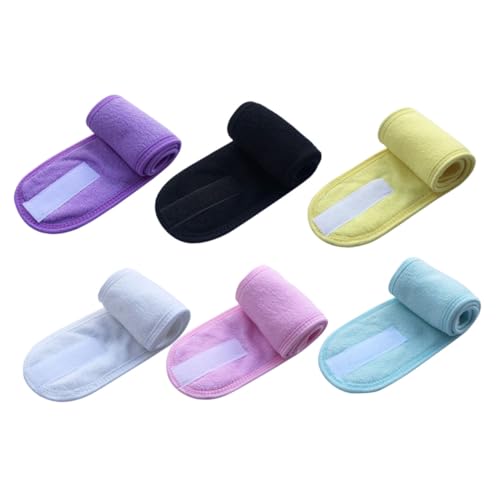 MOTHNUR 6 Stück Teiliges Elastisches Stirnband für Damen Verstellbares Hautfreundliches Spa Gesichtswasch Haarband in Gelb Blau Violett Rosa für Make up Yoga und Sport von MOTHNUR