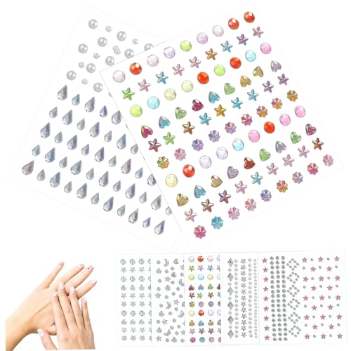 MOTHNUR 7 Blätter Selbstklebende Strasssteine Teilig Gesichtsschmuck Glitzersteine Juwelen Aufkleber Mermaid Look für Festival Halloween Party Make Up Zubehör von MOTHNUR