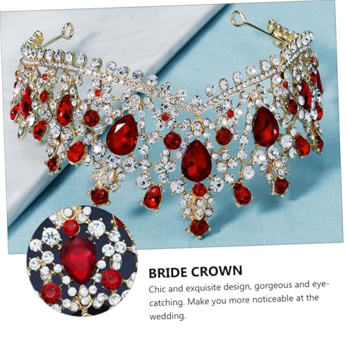 MOTHNUR Barockstil Braut Tiara Kristallkrone Haarschmuck Hochzeit Brautkleid Accessoire Gold Rot Strass für Partys Verlobung Bühnenauftritte von MOTHNUR