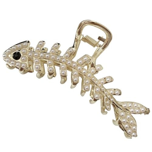 MOTHNUR Fish Bone Haarspange mit Perlen und Strass Kleine Haarklammer für Damen mit Dünnem Haar Eleganter Haarschmuck Frisurklammer für Alltag und Besondere Anlässe von MOTHNUR