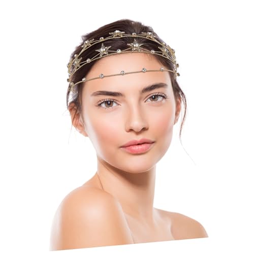 MOTHNUR Goldene Brautkrone mit Funkelnden Strass Sternen Legierungs Tiara als Leichter Haarschmuck für Hochzeit Braut und Festtage Einzigartiges Design für Unvergessliche Momente von MOTHNUR