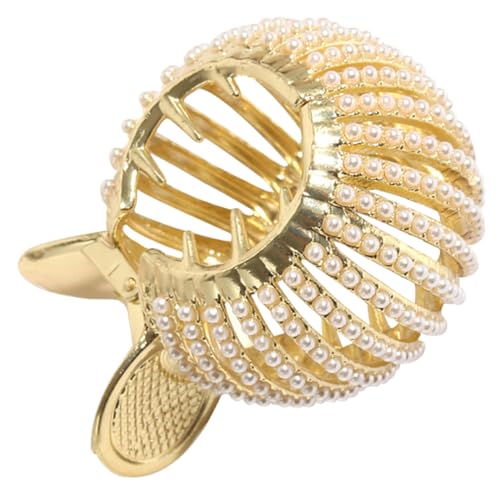 MOTHNUR Goldene Haarklammer mit Perlenverzierung Rutschfester Haarklammer Clip für Dicken und Dünnen Haaransatz Dekorativer Pferdeschwanzhalter für Damen und Frauen Eleganter Haarschmuck von MOTHNUR