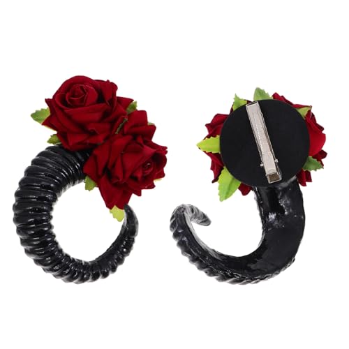 MOTHNUR Gothic Haarreif mit Schwarzen Schafshorn und Rosen Leichtes Stirnband für Halloween Kostüm und Party Komfortabler Kopfschmuck als Dekoratives Fotorequisit von MOTHNUR
