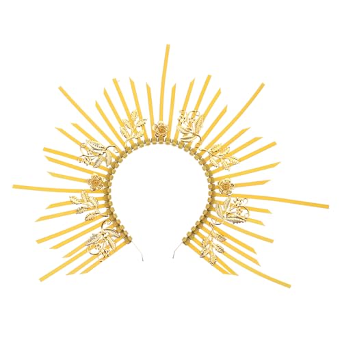 MOTHNUR Gothic Sonnenkranz Stirnband Damen Haarschmuck Heiligenschein Haarreif für Party Kostüm Masquerade Kopfschmuck Gelb von MOTHNUR