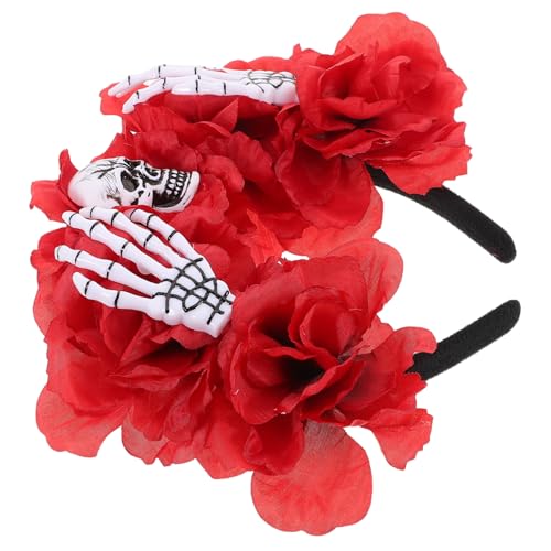 MOTHNUR Gothic Stirnband: Gruseliges Halloween Stirnband Mit Künstlichen Rosenblüten Und Knochenelementen - Dekoratives Haaraccessoire Für Kostümpartys & Festliche Anlässe von MOTHNUR